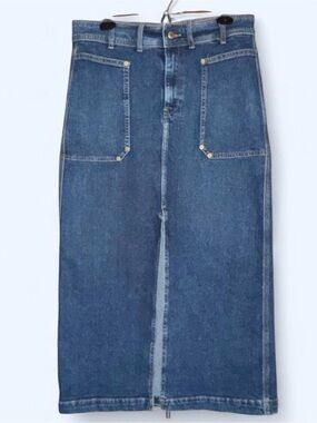 Zara Blue Denim Maxi Skirt with Front Patch Pockets
